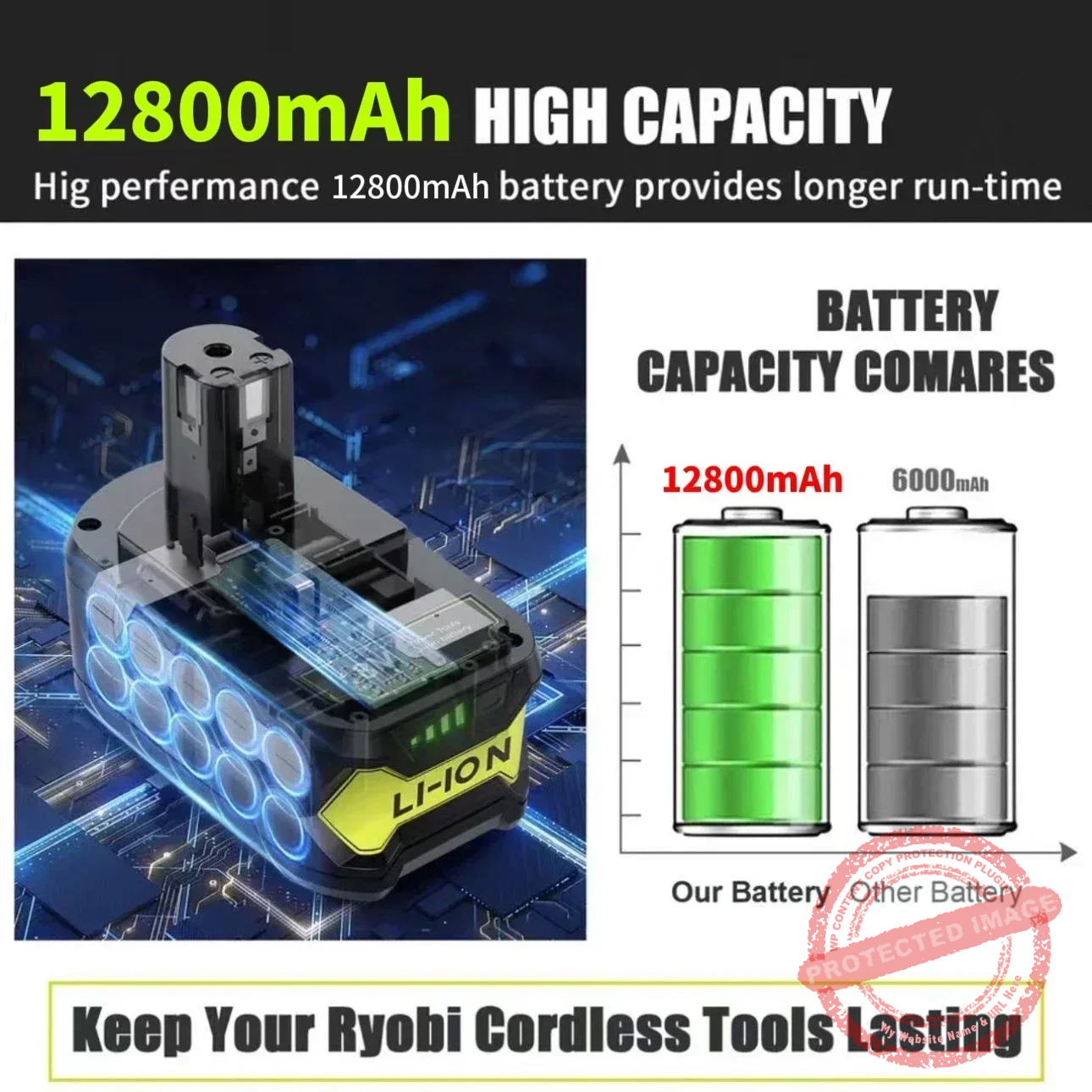 18V 6.0/12.8Ah Battery for RYOBI ONE+ - Image 2