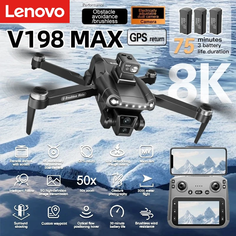 S47d5c2202b3f4483bff818c598da35106.webp Lenovo V198 MAX 8k GPS Drone - Image 1